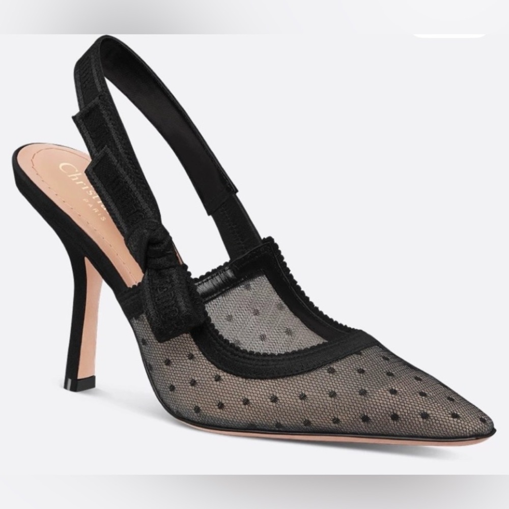 Dior j’adior christian Dior black plumetis mesh pump classic logo strap sz 39.5